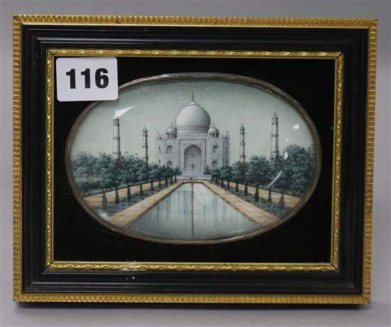 An ivory miniature of the Taj Majal width 19cm height 15cm incl. frame